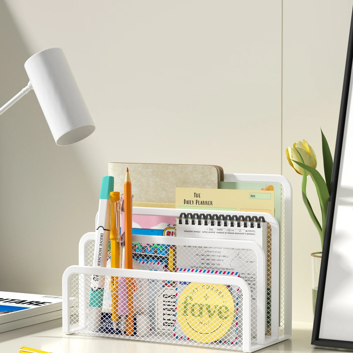 Rangement de bureau à 3 niveaux en métal et maille