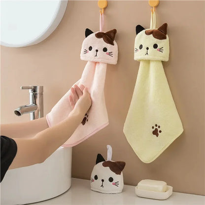 Cute Cat Coral Velvet Hanging Towel
