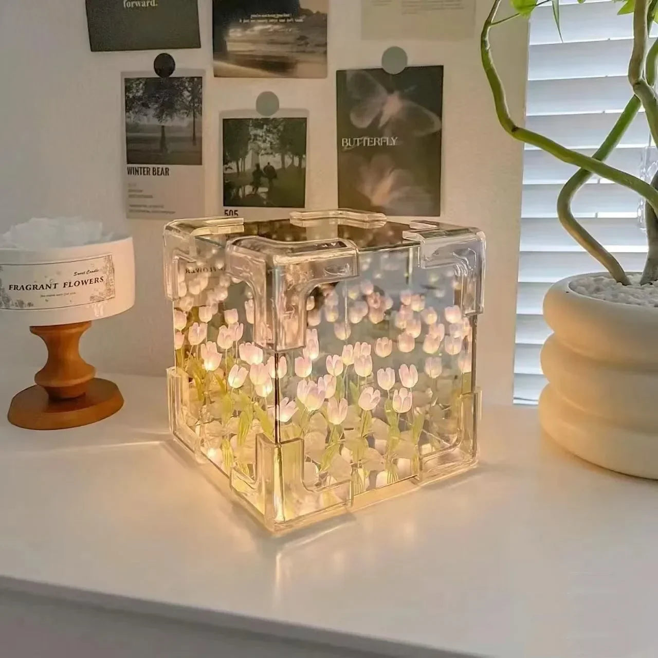 Lampe de nuit cube fleur de tulipe DIY