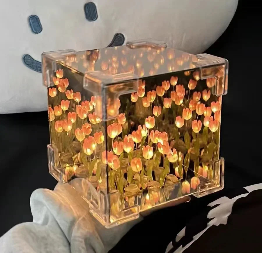 Lampe de nuit cube fleur de tulipe DIY