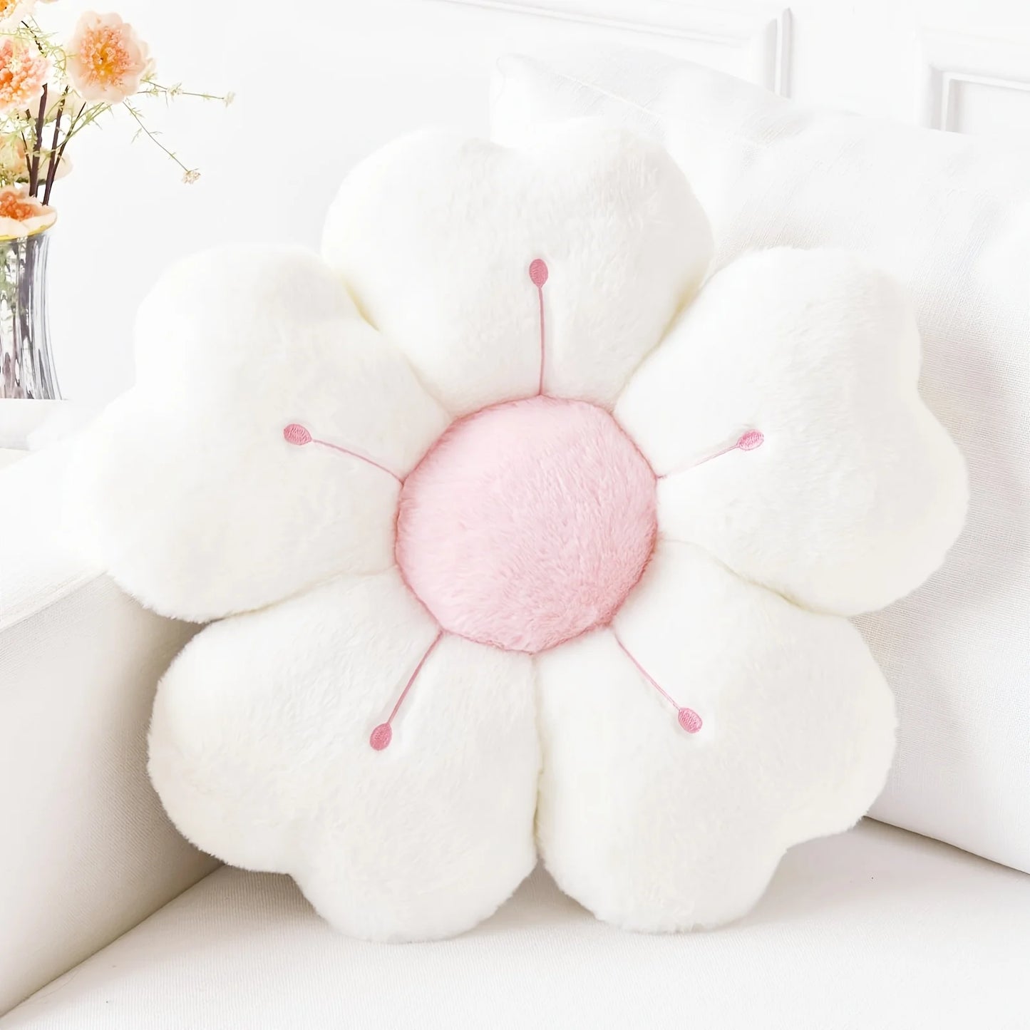 Coussin décoratif en forme de marguerite en peluche