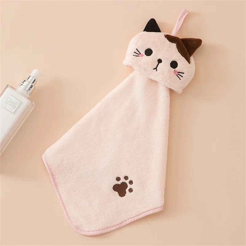Cute Cat Coral Velvet Hanging Towel