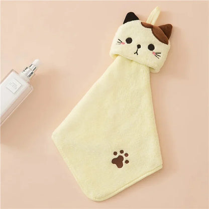 Cute Cat Coral Velvet Hanging Towel