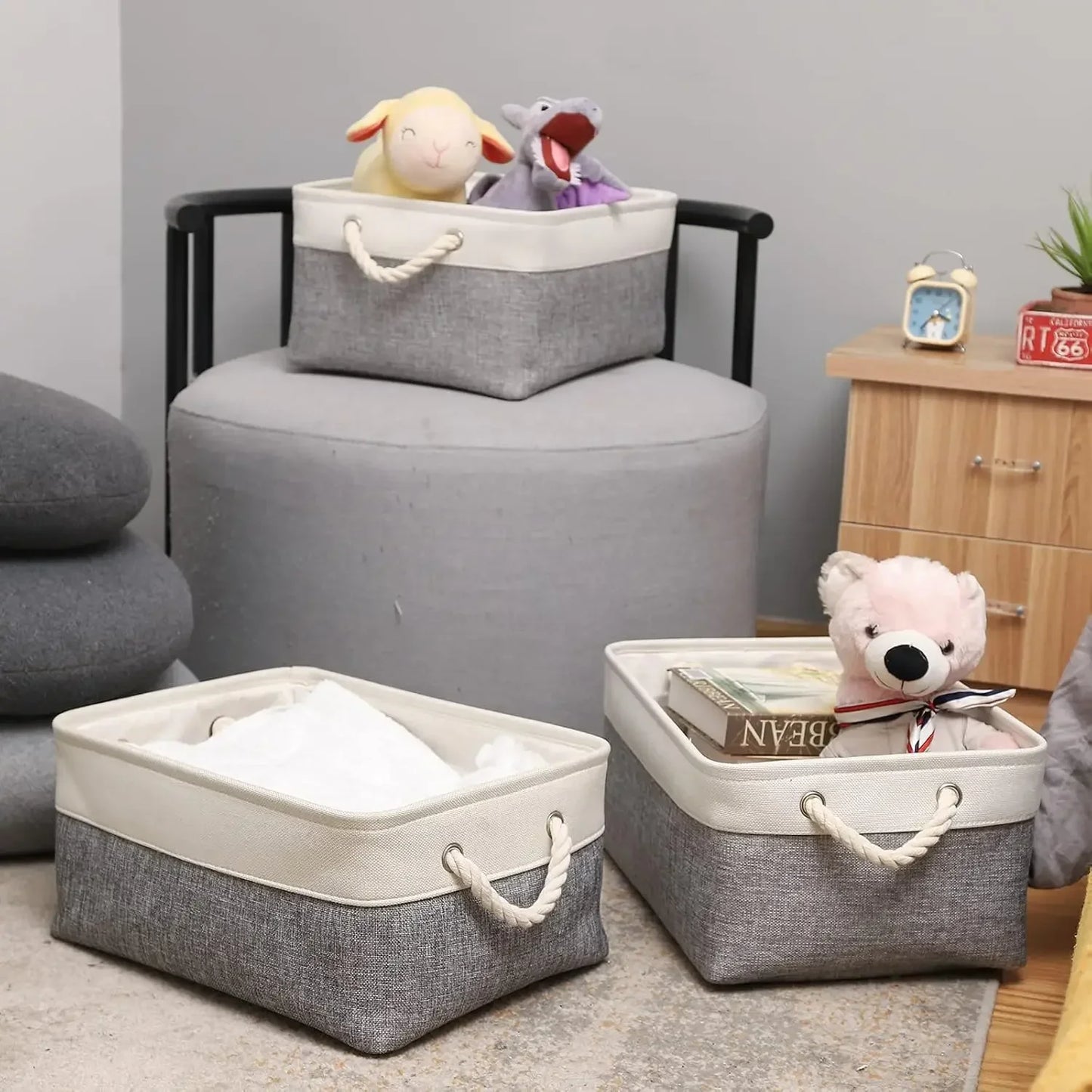 Panier à linge en lin à double couche