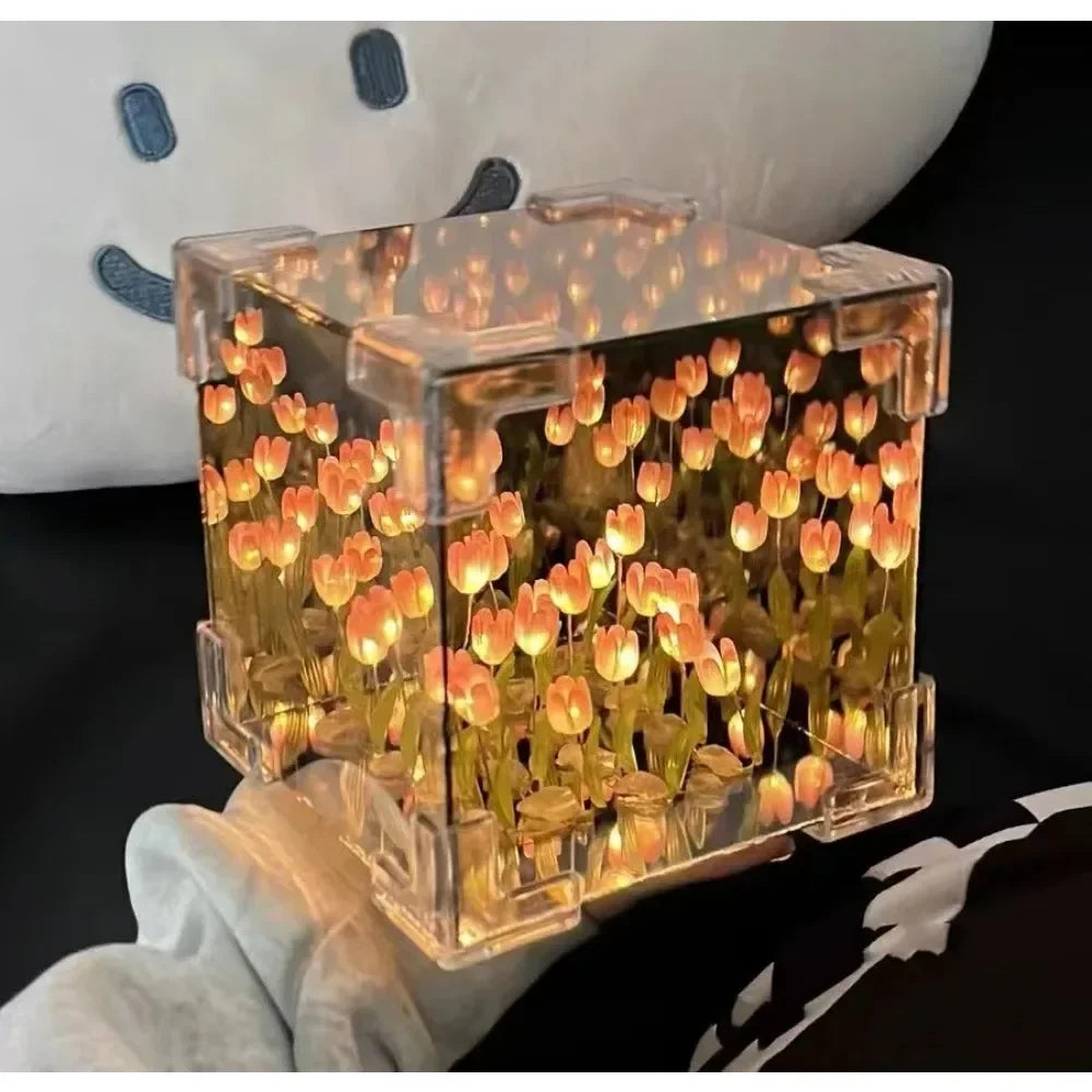 Lampe de nuit cube fleur de tulipe DIY