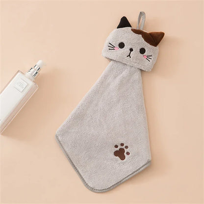 Cute Cat Coral Velvet Hanging Towel