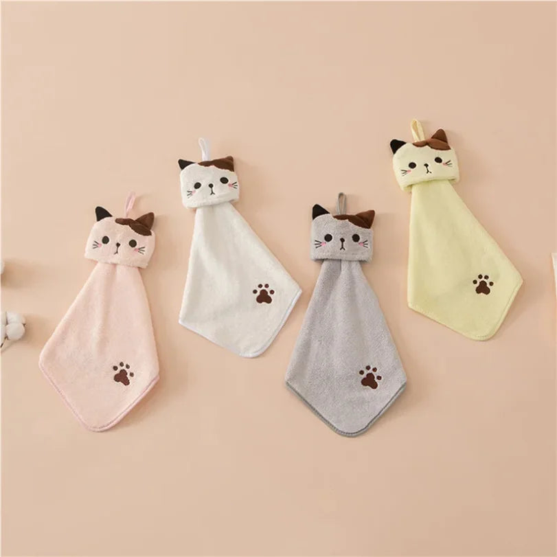 Cute Cat Coral Velvet Hanging Towel