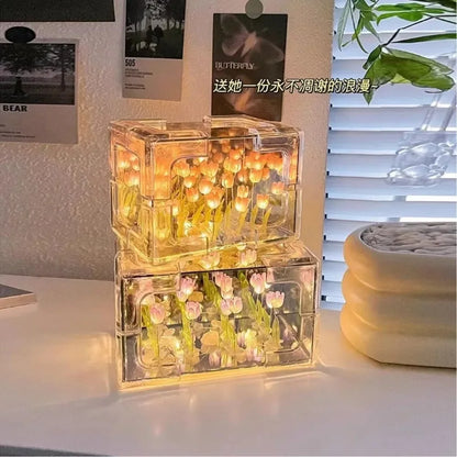 Lampe de nuit cube fleur de tulipe DIY